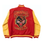 Red and Yellow Hellstar Records Werewolf Letterman Jacket Back